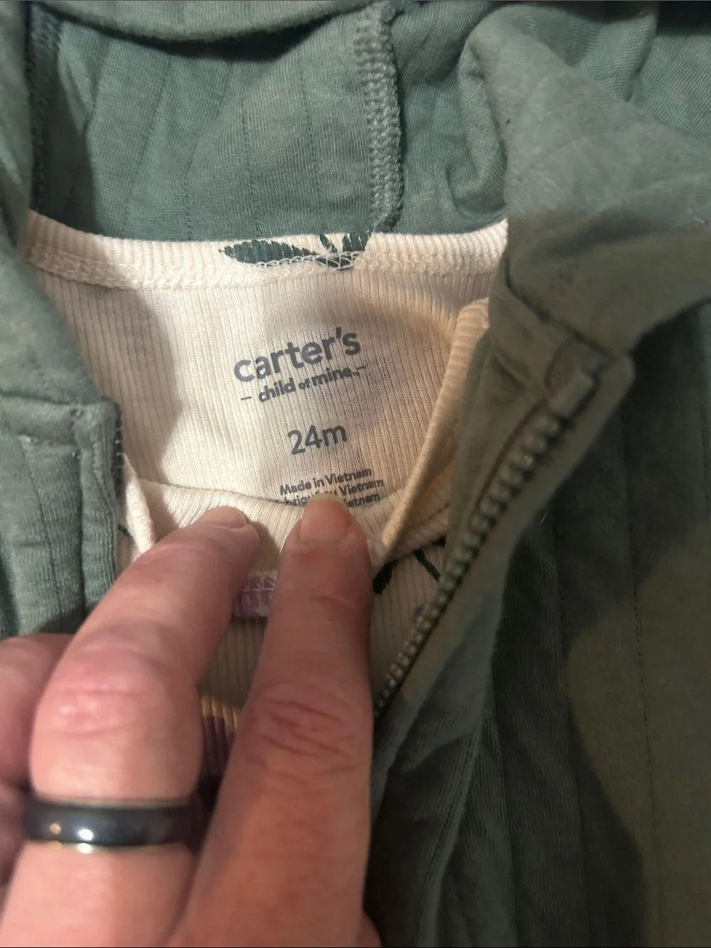 Carter's Green Quilted Hooded Vest with Cream & Lavender Floral Top and Pants